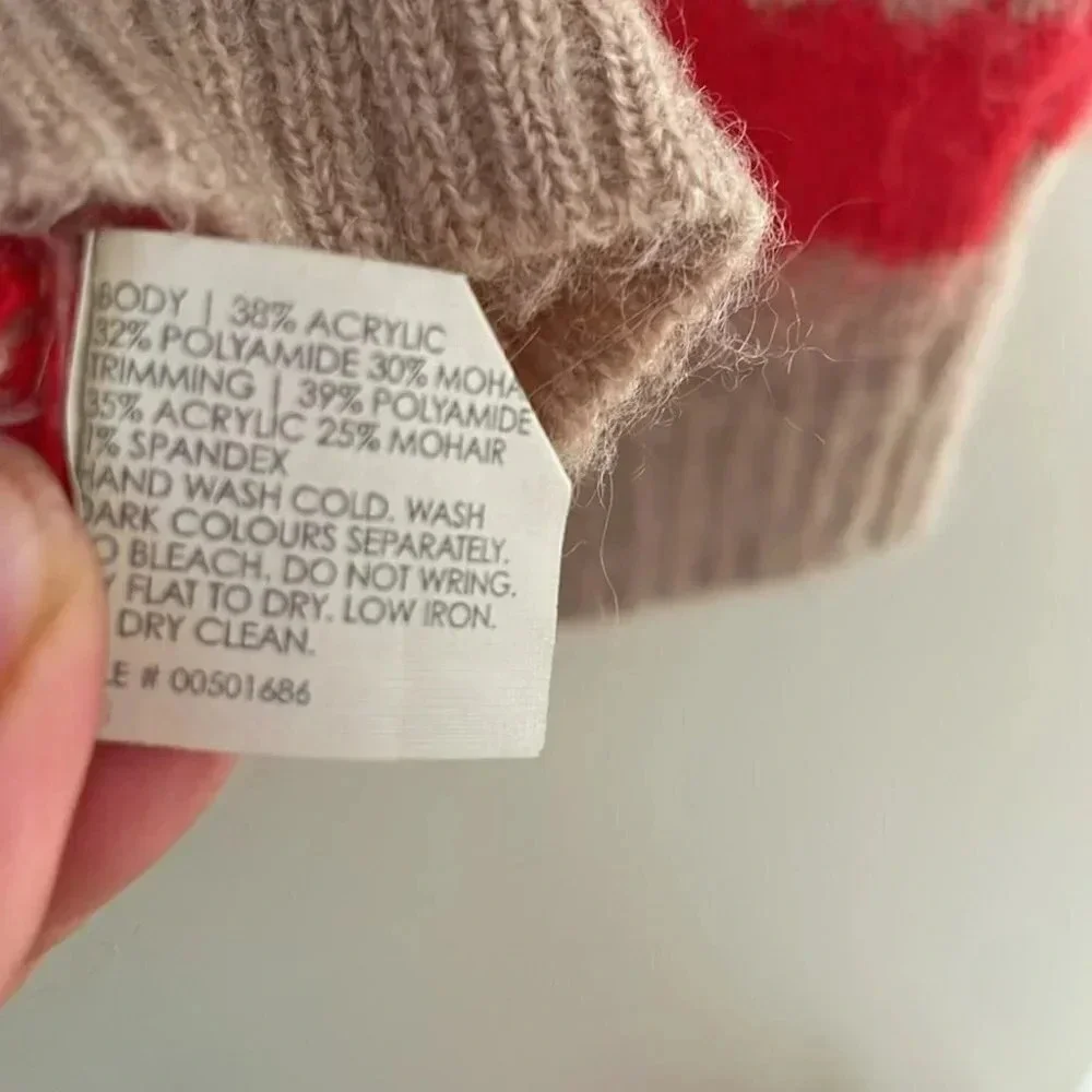 Club Monaco Women Mohair Zebra Stripe  Tan Red Pullover Crew Neck Sweater Sz:XS - Picture 7 of 12